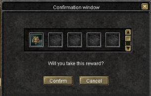 Ventana de confirmacion final del arma o shield elegido.