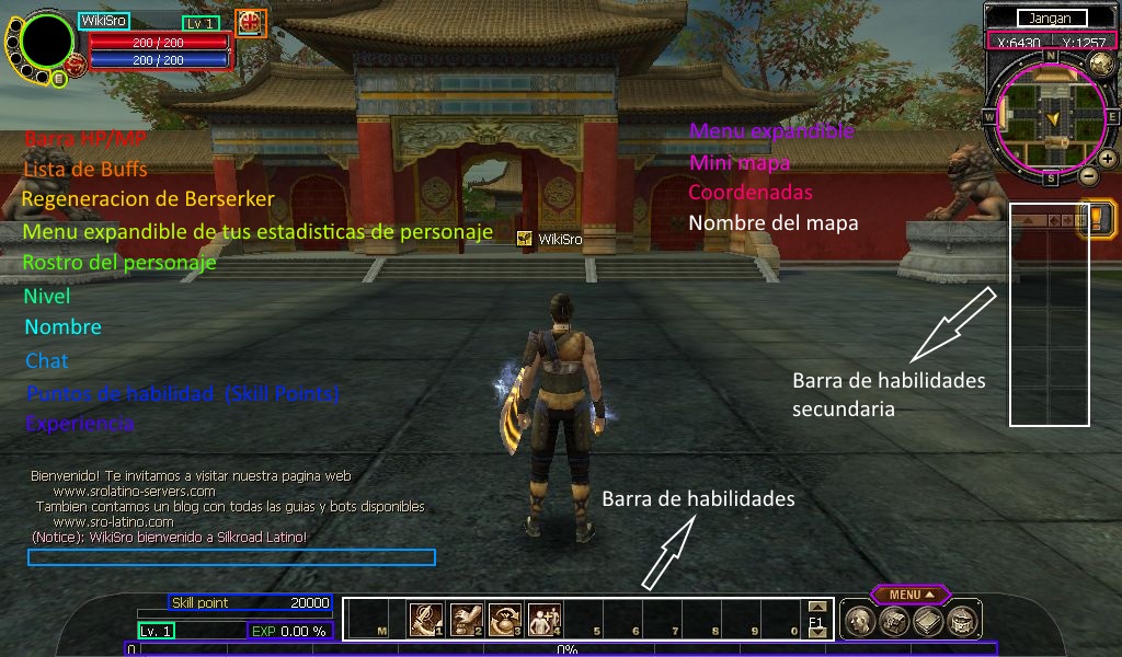 Interfaz del juego al ingresar con el personaje recién creado.