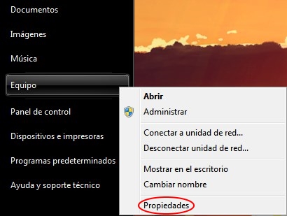 Ventana de Propiedades del equipo.