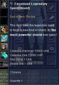 Descripción del Fossil con los materiales que requiere para el arma legend.