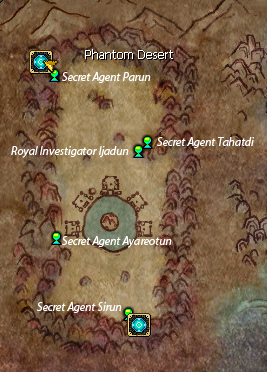 Ubicación de los NPCs que entregan y reciben las quests de Phantom Desert.