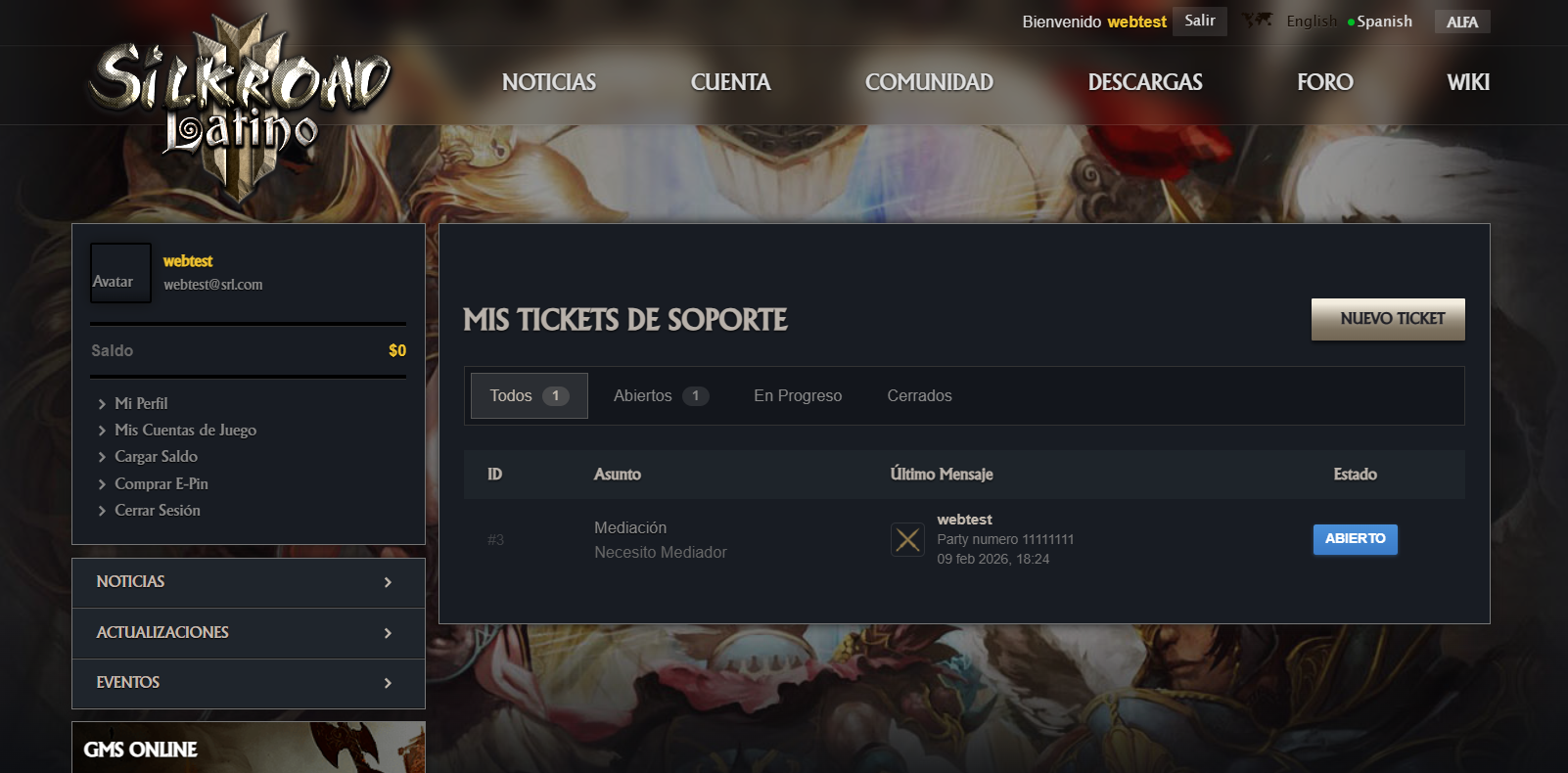 El botón "Crear Ticket" al final del formulario confirma y envía tu solicitud.