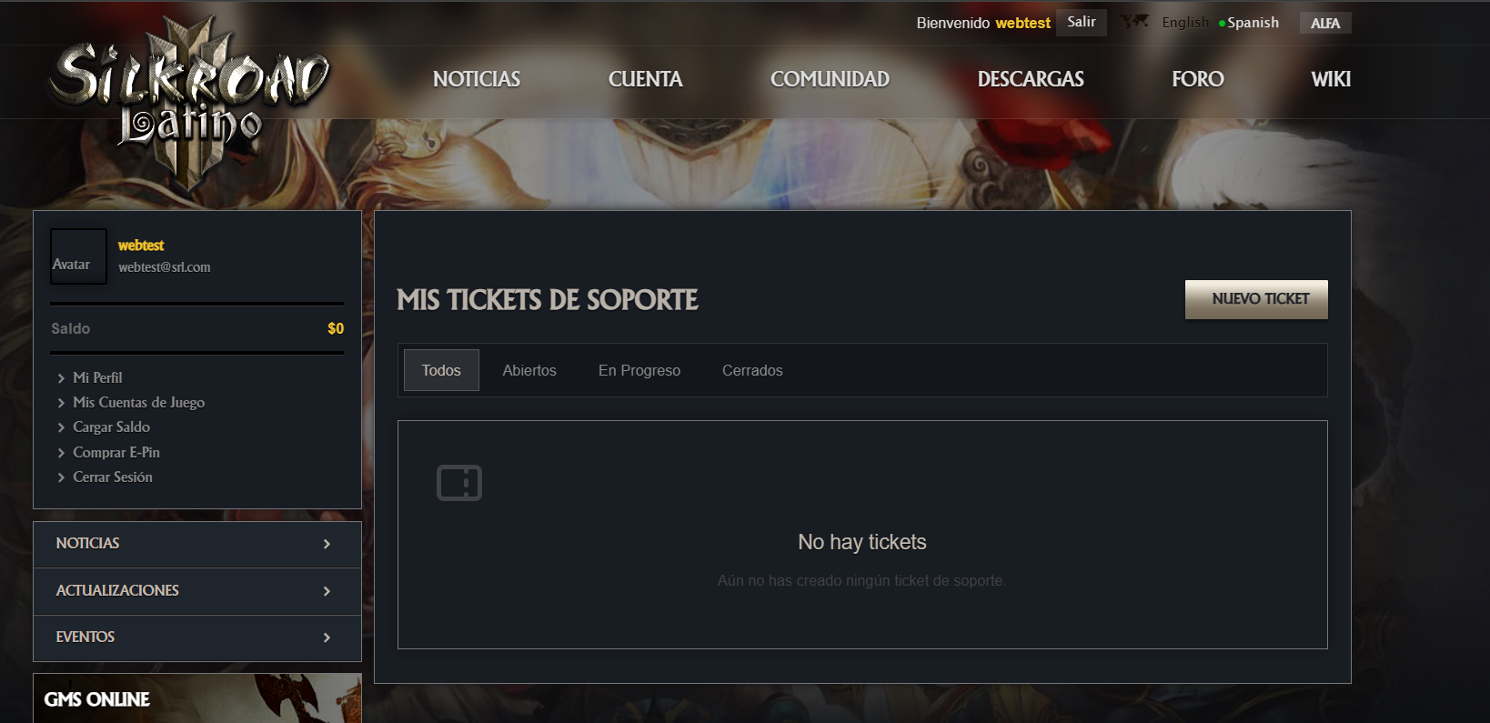 Panel de Soporte (Tickets): acá se listan todas tus solicitudes con su estado.