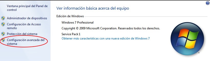 Acceso a la Configuración avanzada del sistema.