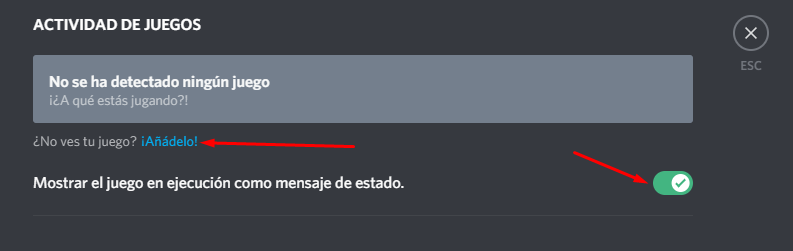 Cliente SRO_Client añadido a la lista de juegos de Discord.