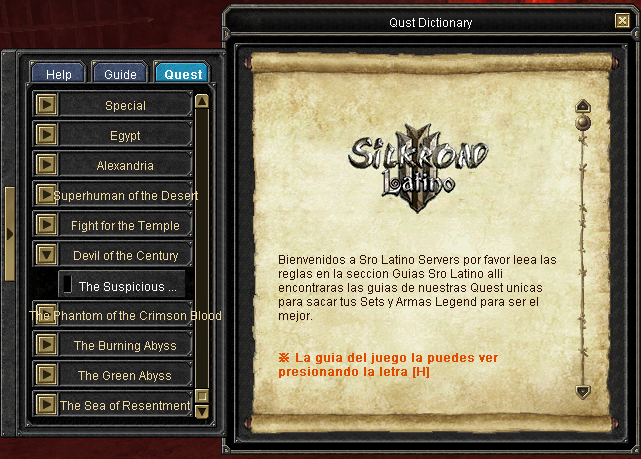 Menú de quests (tecla H): buscá la sección Devil of Century para ver tu progreso.