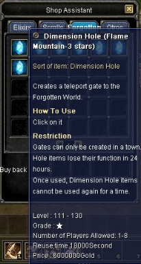 Dimension Hole (Flame Mountain 3 Stars): este es el unico item que sirve.
