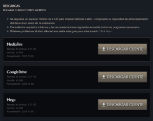 Sección de Descargas de la web oficial con las opciones disponibles.